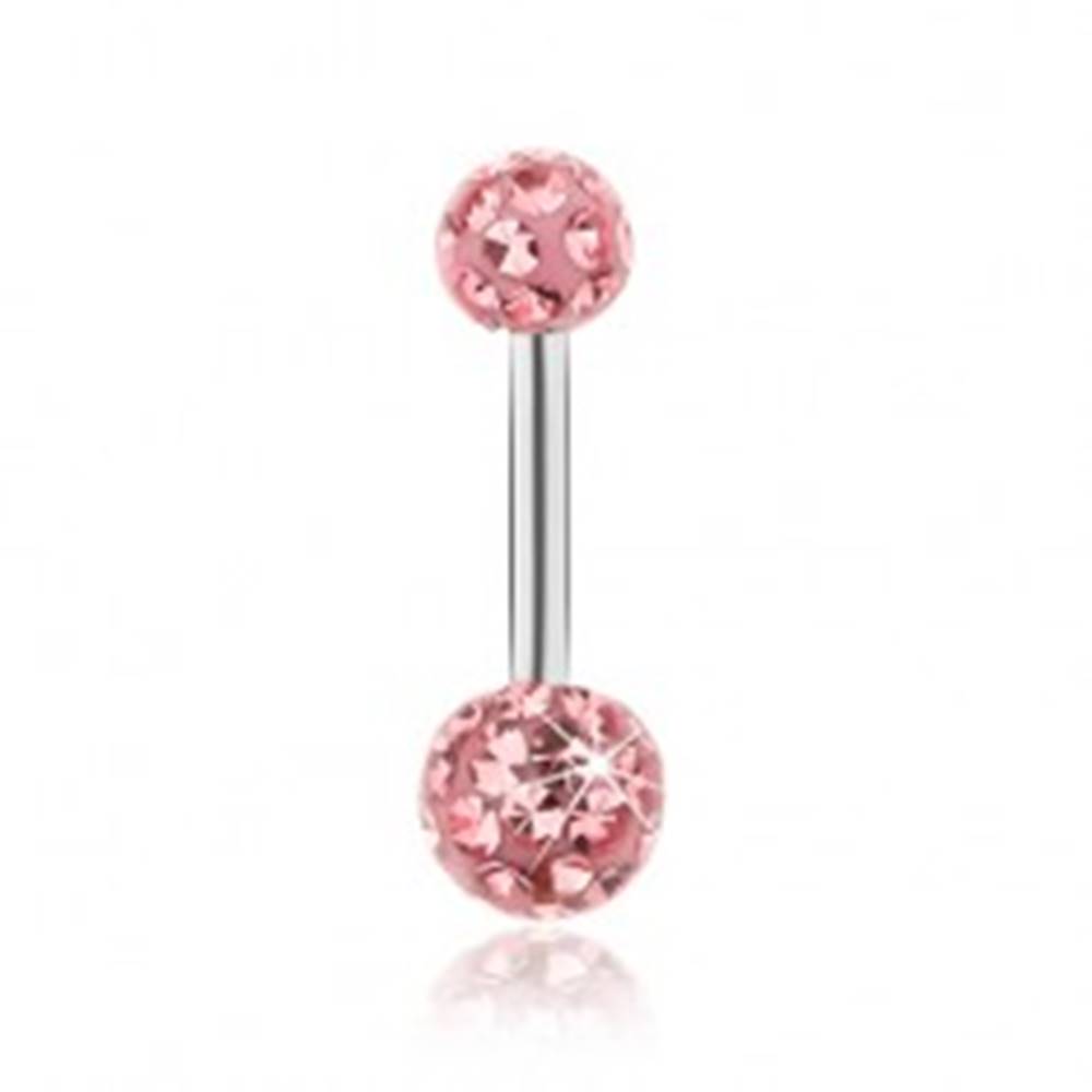 Šperky eshop Piercing do pupka, oceľ 316L, ružové guličky, ligotavé zirkóny, glazúra
