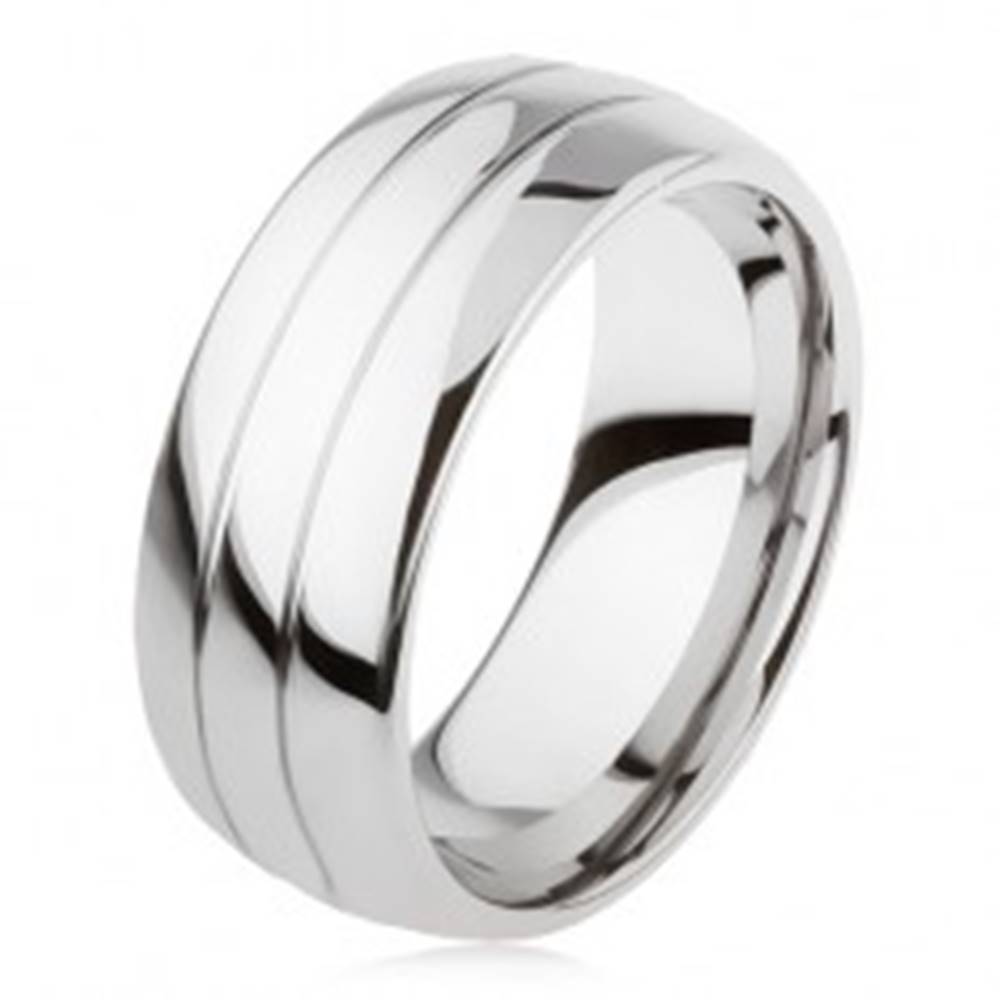 Šperky eshop Tungstenový hladký prsteň, jemne vypuklý, lesklý povrch, dva zárezy - Veľkosť: 49 mm
