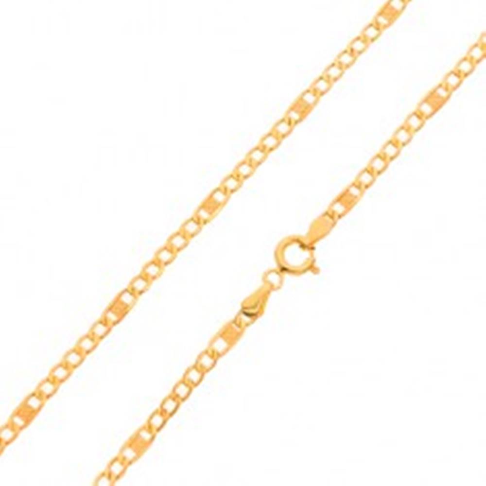 Šperky eshop Zlatá retiazka 585 - menšie sploštené očká a jeden dlhší článok s mriežkou, 550 mm