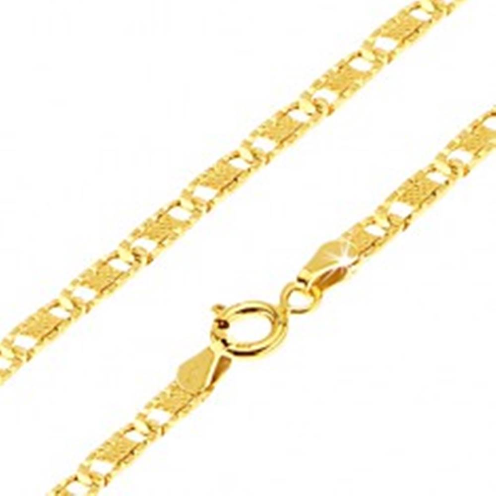 Šperky eshop Zlatá retiazka 585 - ploché podlhovasté ryhované články, mriežka, 450 mm