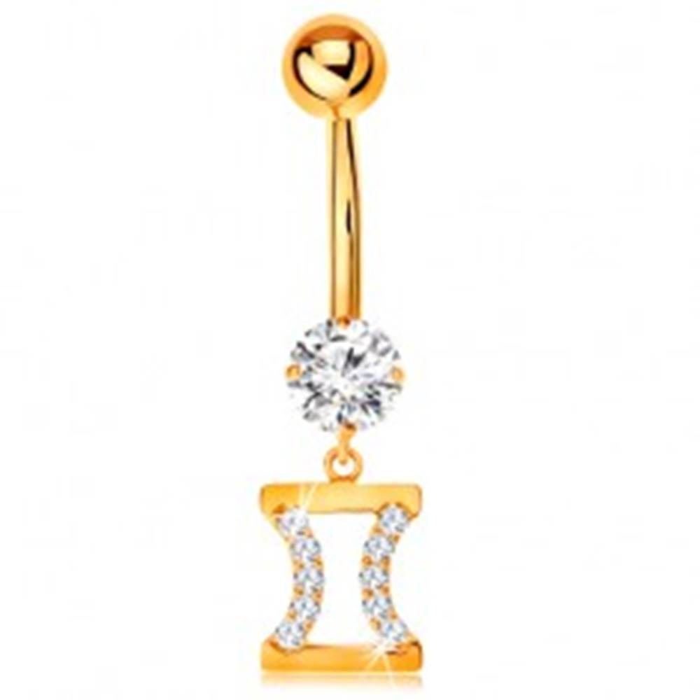 Šperky eshop Zlatý 375 piercing do bruška - číry zirkón, znamenie zverokruhu - BLÍŽENCI