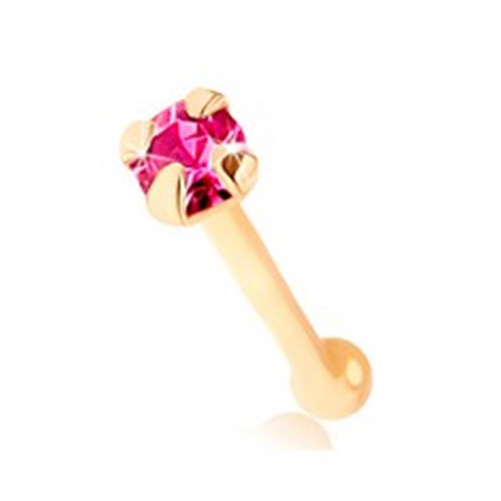 Šperky eshop Zlatý 375 piercing do nosa, rovný - ligotavý zirkónik ružovej farby