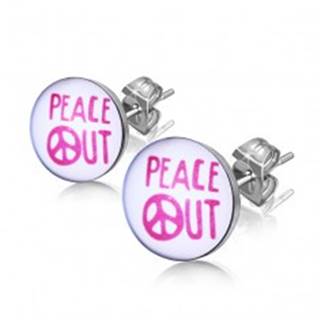 Oceľové náušnice - nápis "PEACE OUT" v krúžku