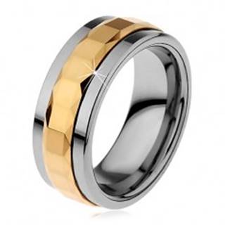 Prsteň z tungstenu, strieborná a zlatá farba, otáčavý stredový pás so štvorcami, 8 mm - Veľkosť: 49 mm