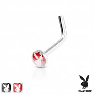 Zahnutý piercing do nosa, oceľ 316L, farebné koliesko s Playboy zajačikom - Farba piercing: Červená