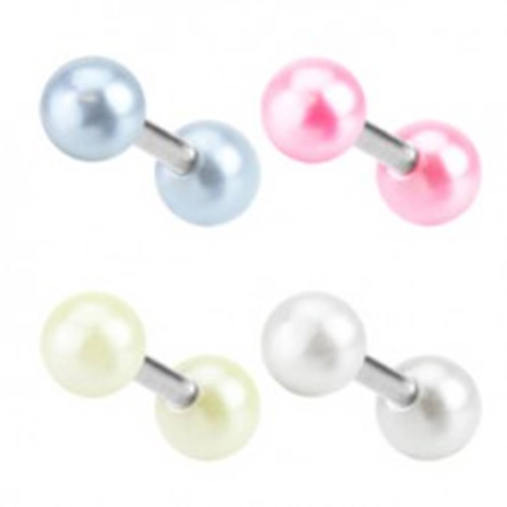 Šperky eshop Oceľový piercing do ucha - farebné akrylové guľôčky s perleťou - Farba piercing: Béžová