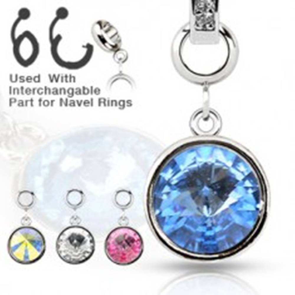 Šperky eshop Oceľový prívesok - okrúhly farebný zirkón na rôzne druhy piercingov - Farba zirkónu: Aqua modrá - Q