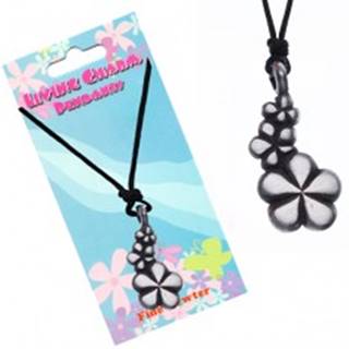 Čierny náhrdelník - šnúrka, prívesok, tri kvety