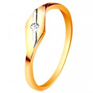 Zlatý prsteň 585 - lesklé zrnko, šikmá línia z bieleho zlata a číry zirkónik - Veľkosť: 49 mm