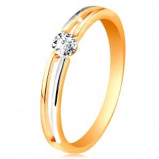 Zlatý prsteň 585, tenké dvojfarebné ramená s výrezom a čírym zirkónom - Veľkosť: 49 mm