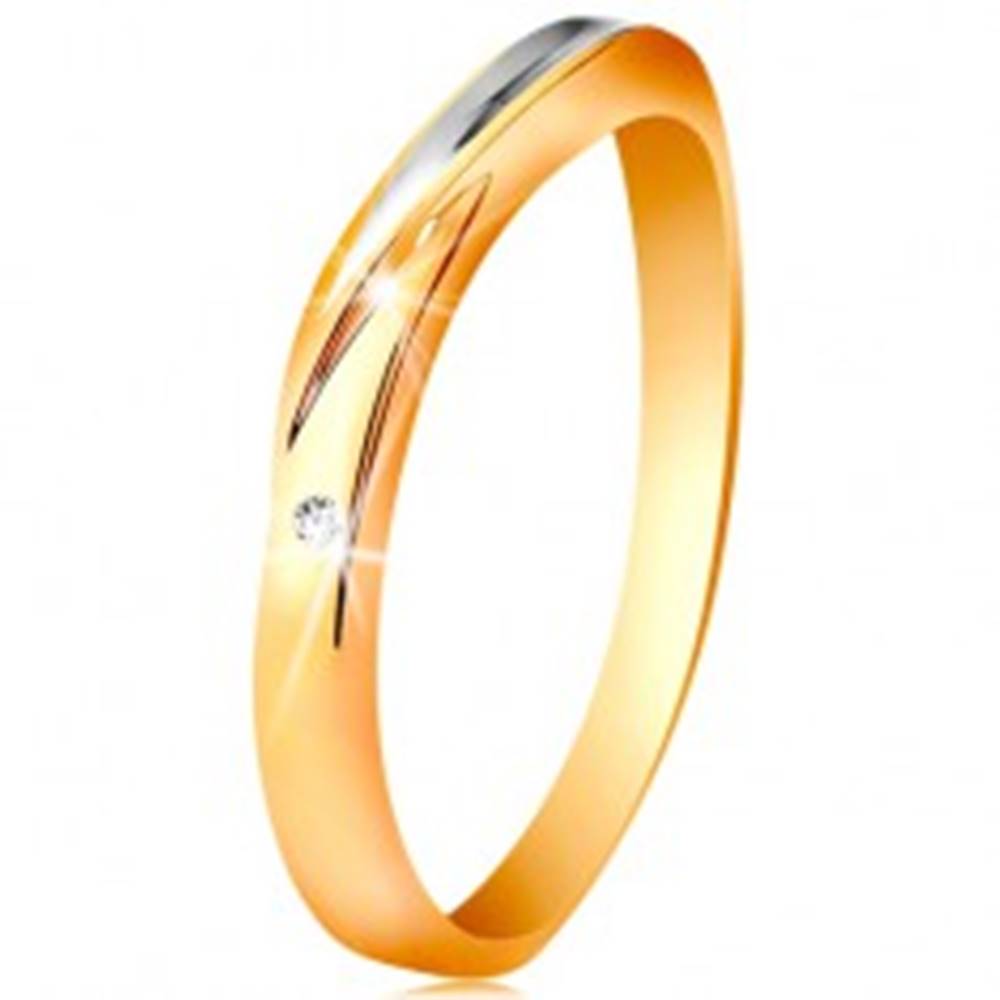 Šperky eshop Dvojfarebný prsteň zo zlata 585 - vlnka z bieleho zlata, drobný číry zirkón - Veľkosť: 49 mm