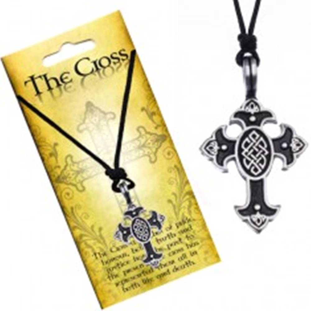 Šperky eshop Náhrdelník na šnúrke, prívesok - kríž s keltským uzlom