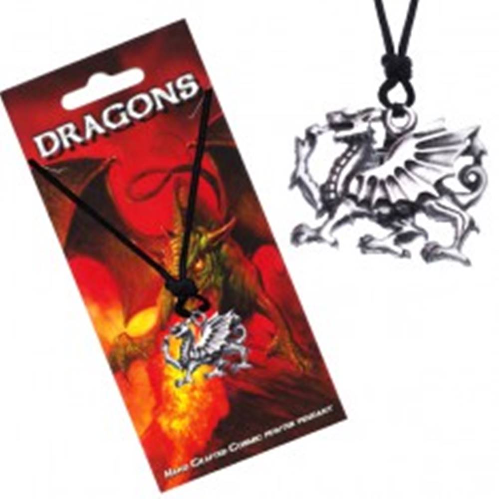 Šperky eshop Náhrdelník so šnúrkou, dutý prívesok, profil draka