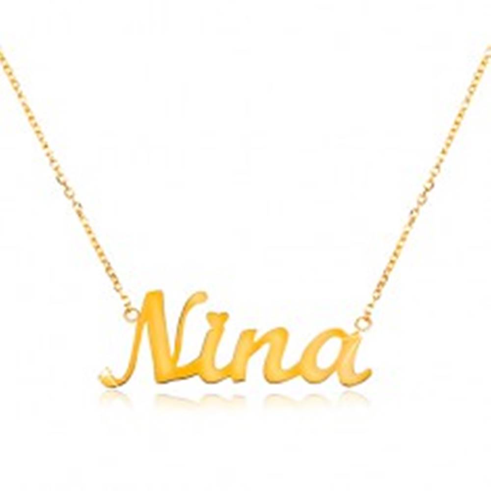 Šperky eshop Náhrdelník zo žltého 14K zlata - tenká retiazka, lesklý prívesok - meno Nina