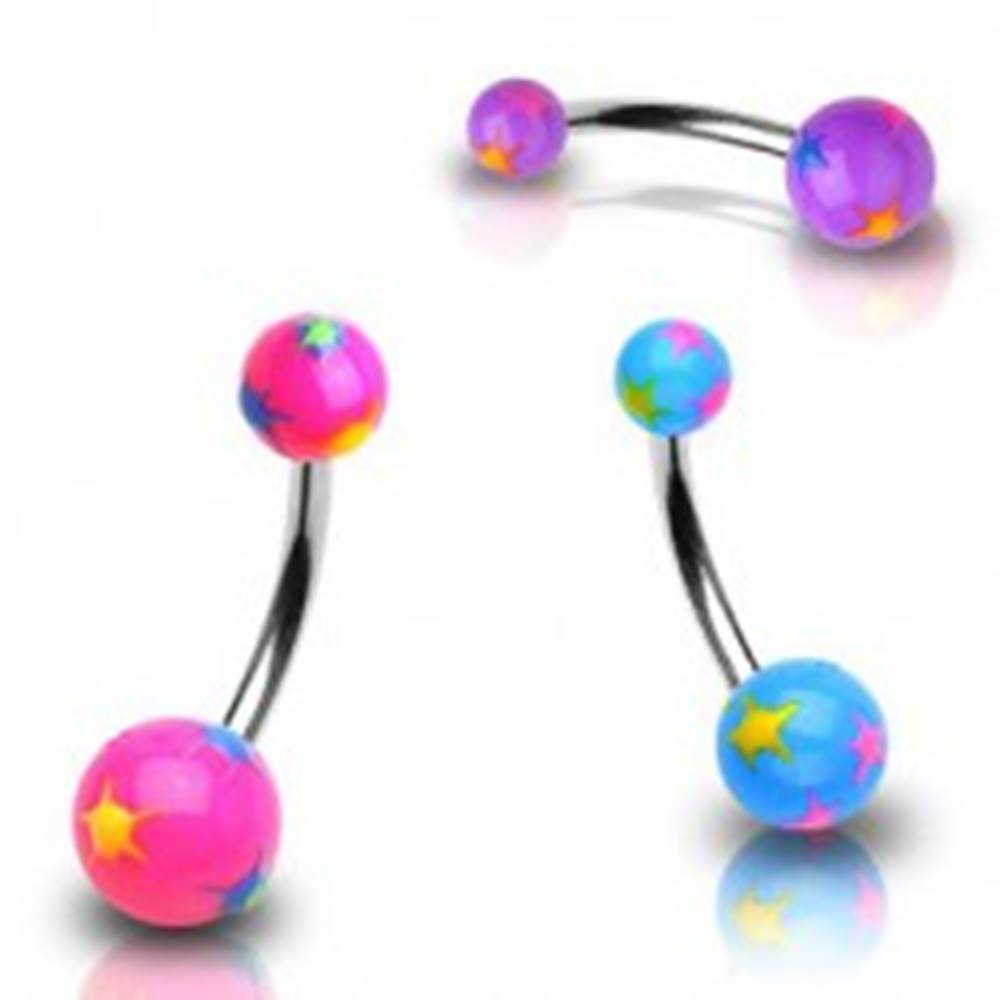 Šperky eshop Piercing do pupku rôznofarebné hviezdičky - Farba piercing: Fialová