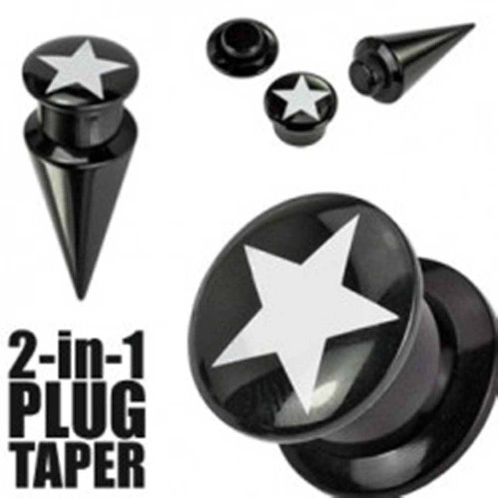Šperky eshop Plug a taper čierny  STAR - Hrúbka: 10 mm
