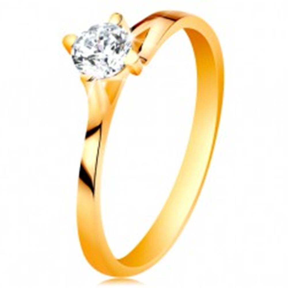 Šperky eshop Prsteň v žltom 14K zlate - trblietavý číry zirkón v lesklom vyvýšenom kotlíku - Veľkosť: 49 mm
