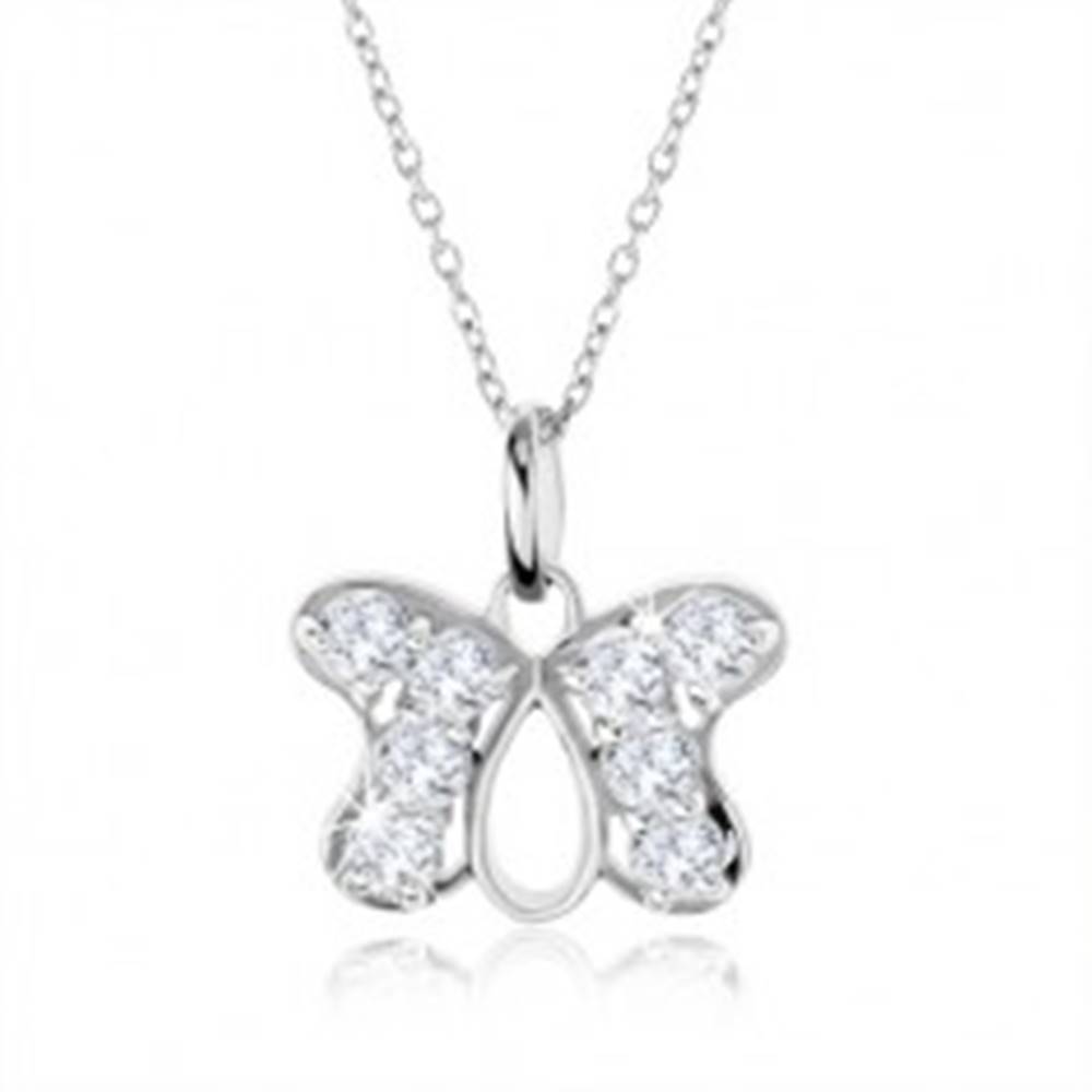 Šperky eshop Strieborný náhrdelník 925, prívesok obrys motýľa vykladaný zirkónmi