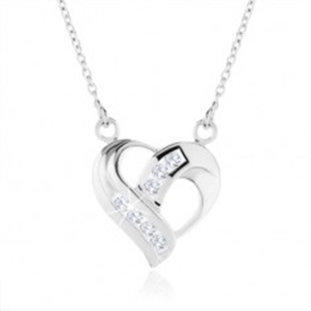 Šperky eshop Strieborný náhrdelník 925, prívesok srdca - zatočené línie, číre zirkóny