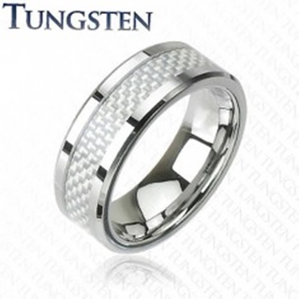 Šperky eshop Wolfrámový prsteň - vzor vlákno - Veľkosť: 49 mm