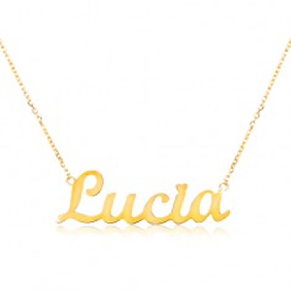 Šperky eshop Zlatý 14K náhrdelník - tenká retiazka z oválnych očiek, lesklý prívesok Lucia