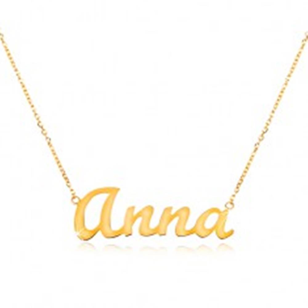Šperky eshop Zlatý nastaviteľný náhrdelník 14K s menom Anna, jemná ligotavá retiazka