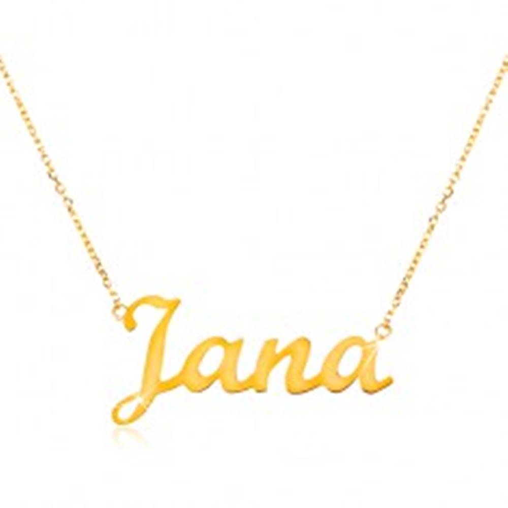 Šperky eshop Zlatý nastaviteľný náhrdelník 14K s menom Jana, jemná ligotavá retiazka