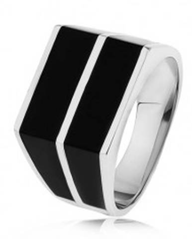 Strieborný 925 prsteň - dve vodorovné línie čiernej farby, hladký povrch - Veľkosť: 54 mm