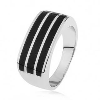 Lesklý strieborný prsteň 925, tri vodorovné pásy s čiernou glazúrou - Veľkosť: 54 mm