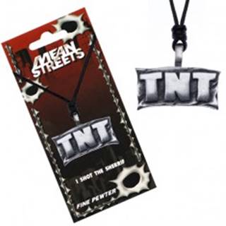 Šnúrkový náhrdelník, kovový prívesok - tabuľa s nápisom "TNT"