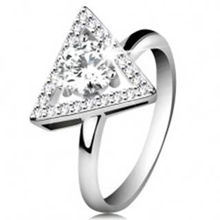 Strieborný 925 prsteň - zirkónový obrys trojuholníka, okrúhly číry zirkón v strede - Veľkosť: 51 mm