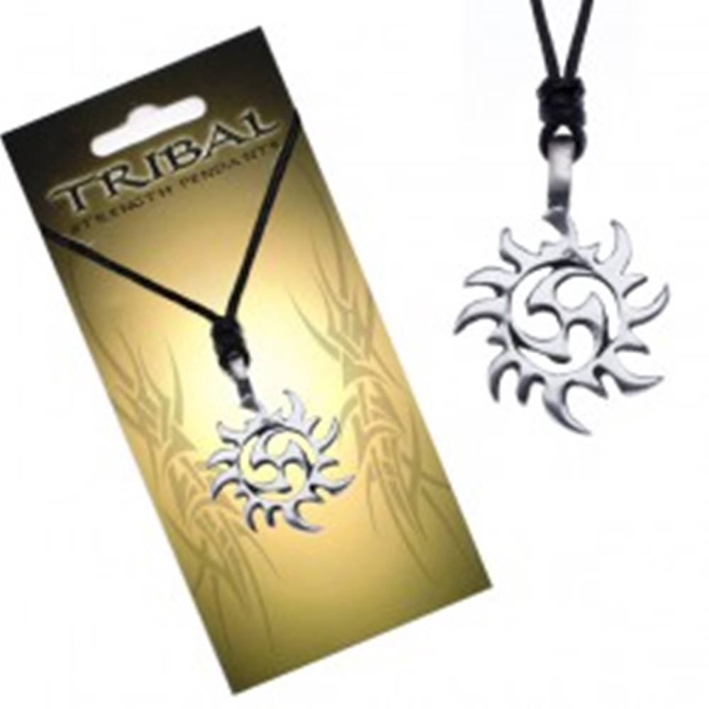 Šperky eshop Čierny náhrdelník - šnúrka, prívesok TRIBAL, slnko
