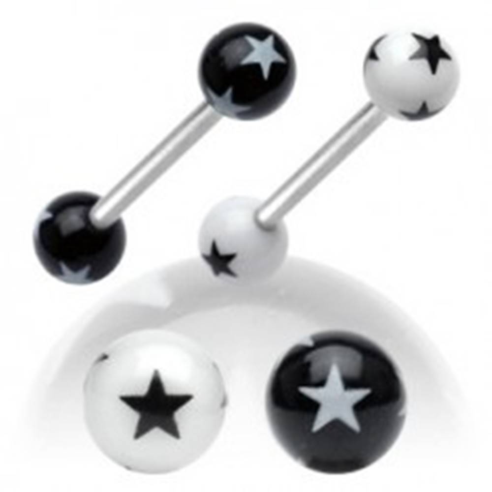 Šperky eshop Piercing do jazyka - malé hviezdičky - Farba piercing: Biela - Čierna