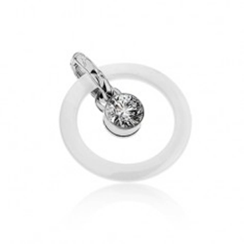 Šperky eshop Prívesok - biely keramický obrys kruhu, oceľové očko s čírym zirkónom