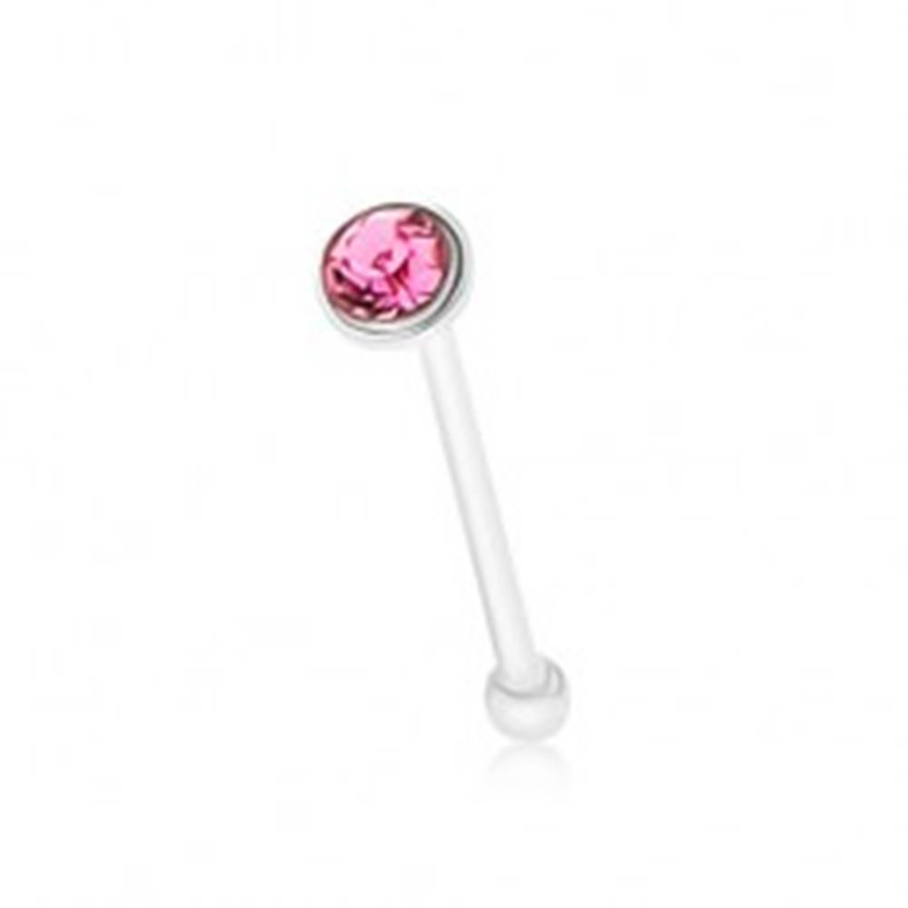 Šperky eshop Rovný piercing do nosa, striebro 925, okrúhly ružový zirkónik