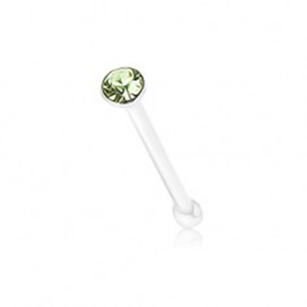 Šperky eshop Rovný piercing zo striebra 925, okrúhly ligotavý zirkónik zelenej farby