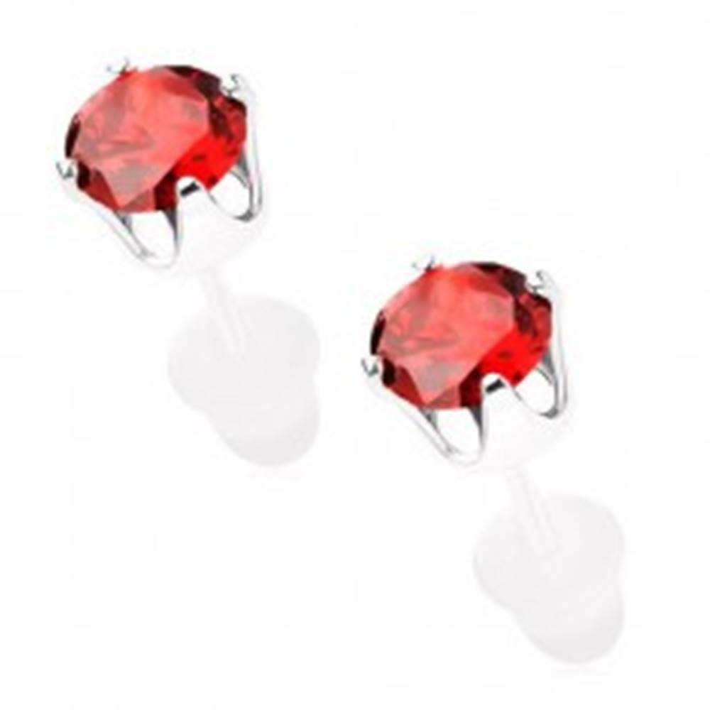 Šperky eshop Strieborné 925 náušnice s puzetovým zapínaním, okrúhly červený zirkón, 5 mm