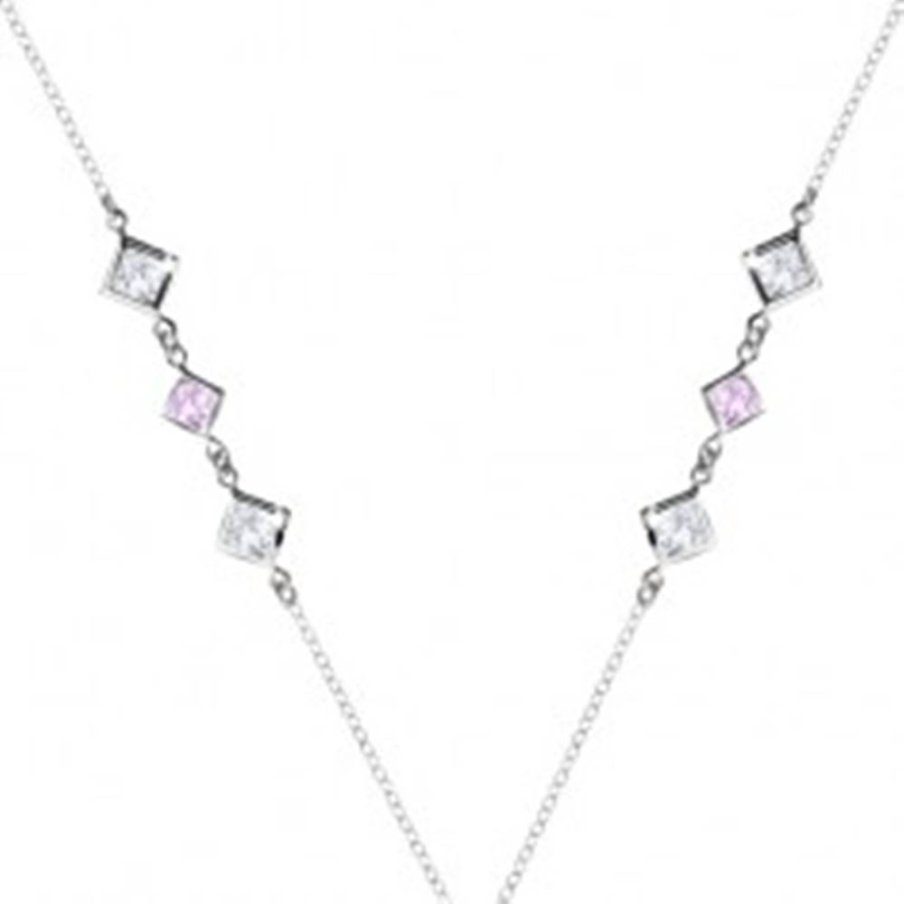 Šperky eshop Strieborný 925 náhrdelník - číre a fialové zirkónové kosoštvorce po stranách