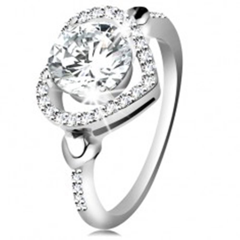 Šperky eshop Strieborný 925 prsteň, veľký číry zirkón v ligotavej kontúre srdca - Veľkosť: 49 mm