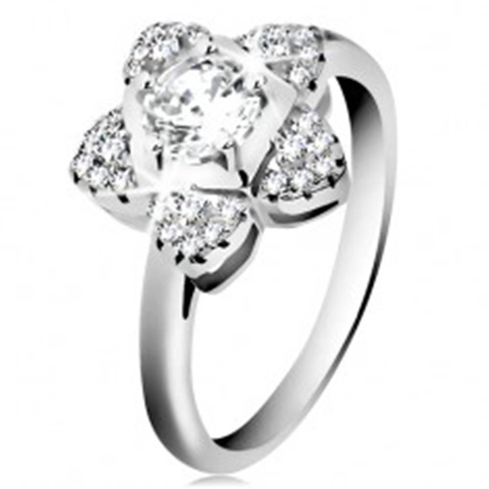 Šperky eshop Zásnubný prsteň, striebro 925, ligotavý zirkónový kvietok čírej farby - Veľkosť: 46 mm