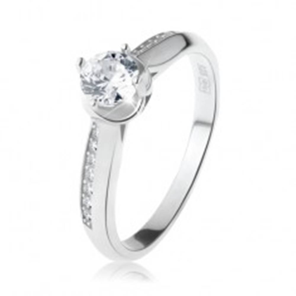 Šperky eshop Zásnubný prsteň, striebro 925, oblé zdobené ramená, číry okrúhly zirkón - Veľkosť: 49 mm