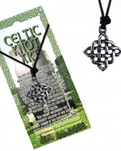 Šnúrkový náhrdelník s príveskom - lesklý štvorcový keltský uzol