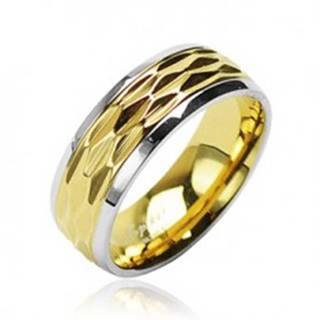 Prsteň z chirurgickej ocele - zvlnený motív zlato-striebornej farby - Veľkosť: 49 mm