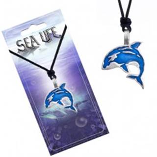 Šnúrkový náhrdelník, čierny, kovový prívesok modrej kosatky