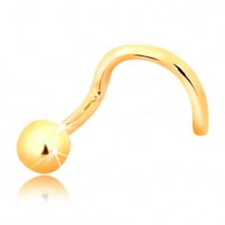 Zlatý zahnutý piercing do nosa 585 - lesklá guľôčka, 2,5 mm