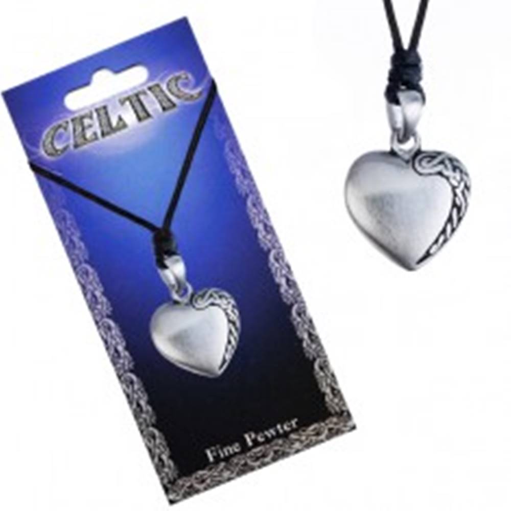 Šperky eshop Čierny šnúrkový náhrdelník, kovový prívesok srdca, keltský uzol