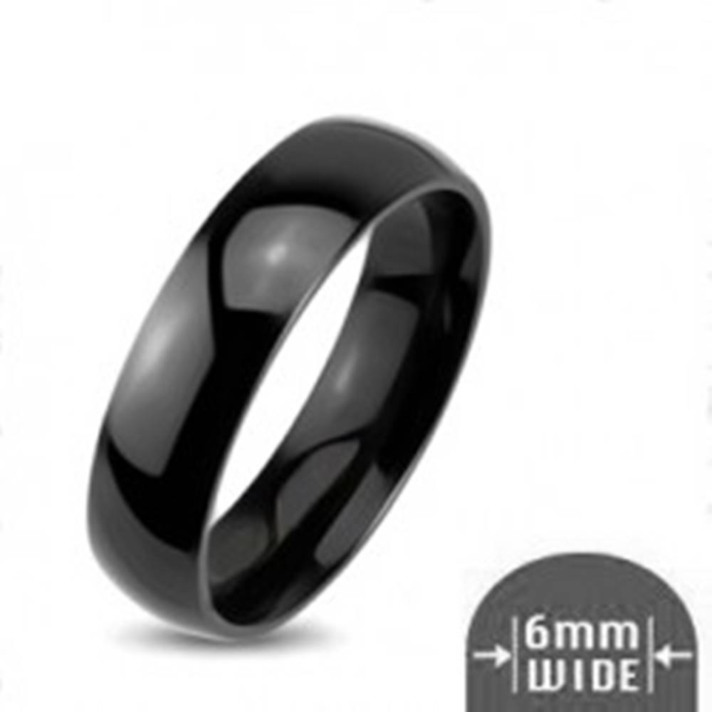 Šperky eshop Lesklý kovový prsteň - hladká zaoblená obrúčka čiernej farby - Veľkosť: 48 mm