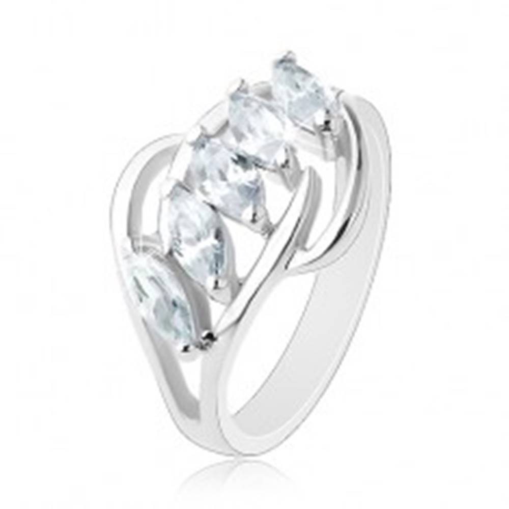 Šperky eshop Ligotavý prsteň, línia čírych zirkónov, rozdelené konce ramien - Veľkosť: 48 mm