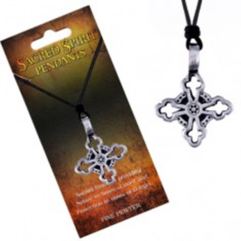 Šperky eshop Náhrdelník – čierna šnúrka a kovový prívesok, ľaliový kríž