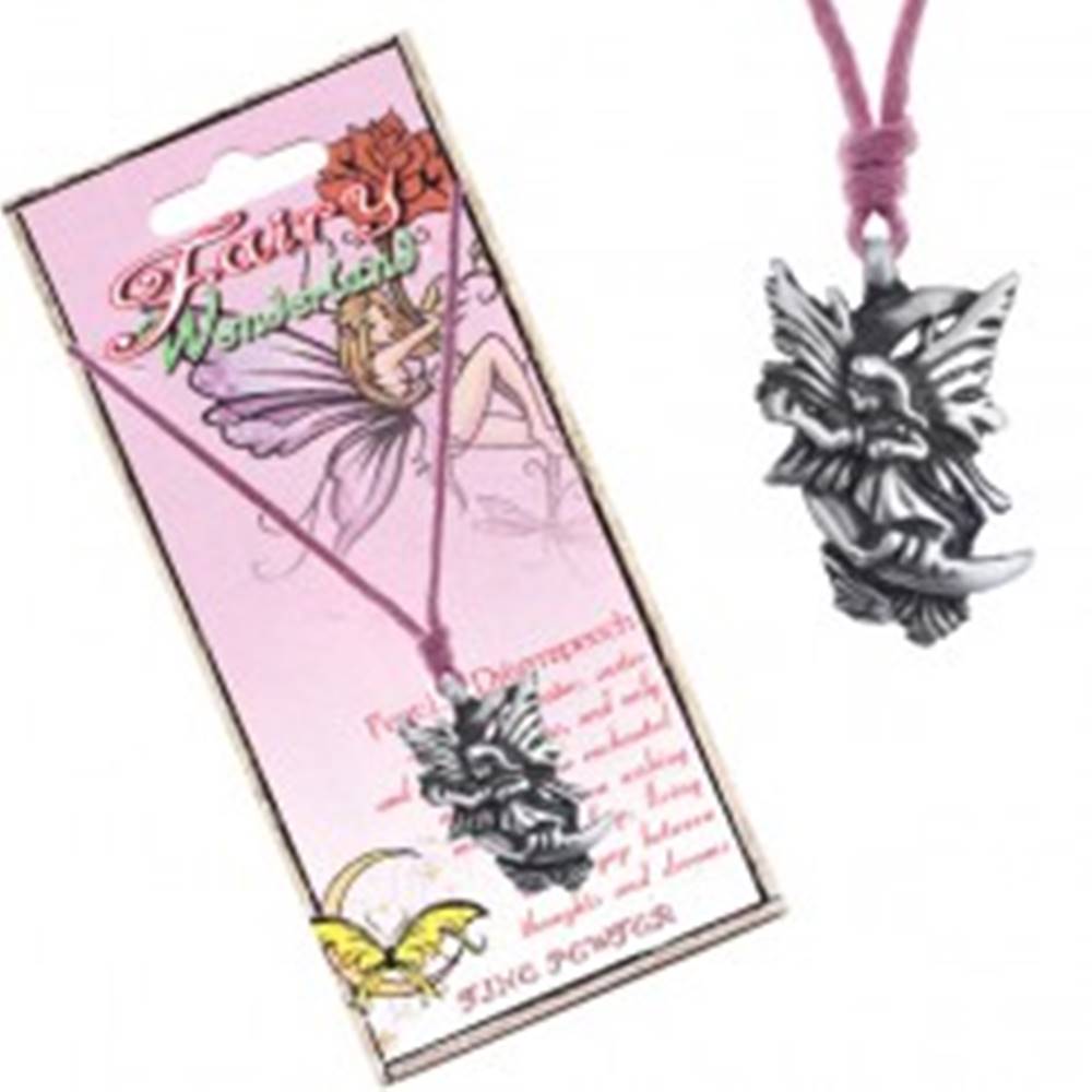 Šperky eshop Náhrdelník - ružová šnúrka, kovový prívesok, snová víla